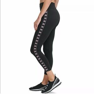 DKNY Sport Black Pink Stacked-Logo High-Waist 7/8 Length Leggings Women's Small